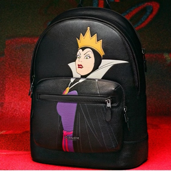coach evil queen backpack Loungefly Villains Scene Apple Mini Magical Land of Collectibles backpack approximately measures 10 1/2 Coach Black Leather Evil Queen